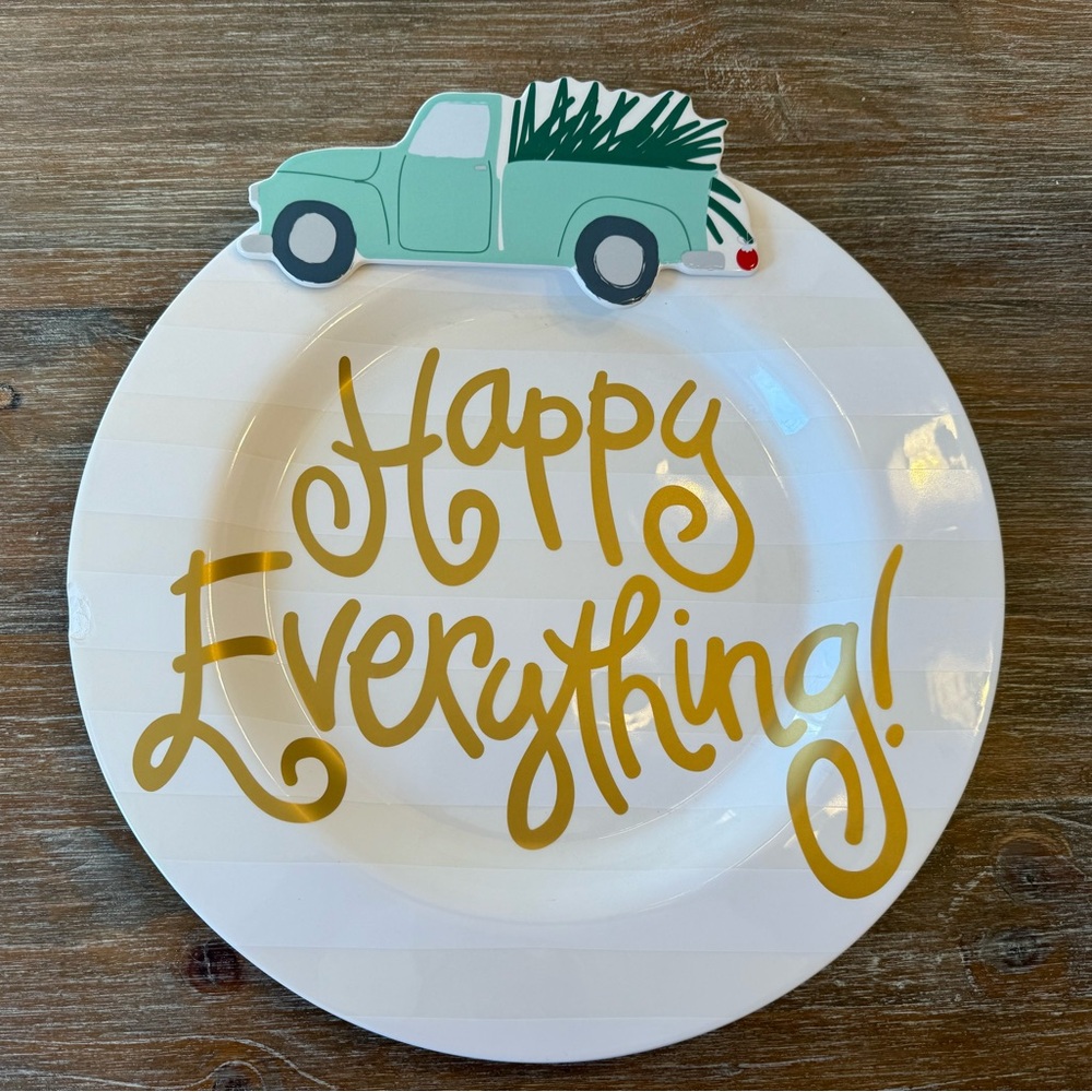 NWT COTON COLORS HAPPY EVERYTHING STRIPE SERVING PLATTER W. HOLIDAY 
/XMAS TRUCK